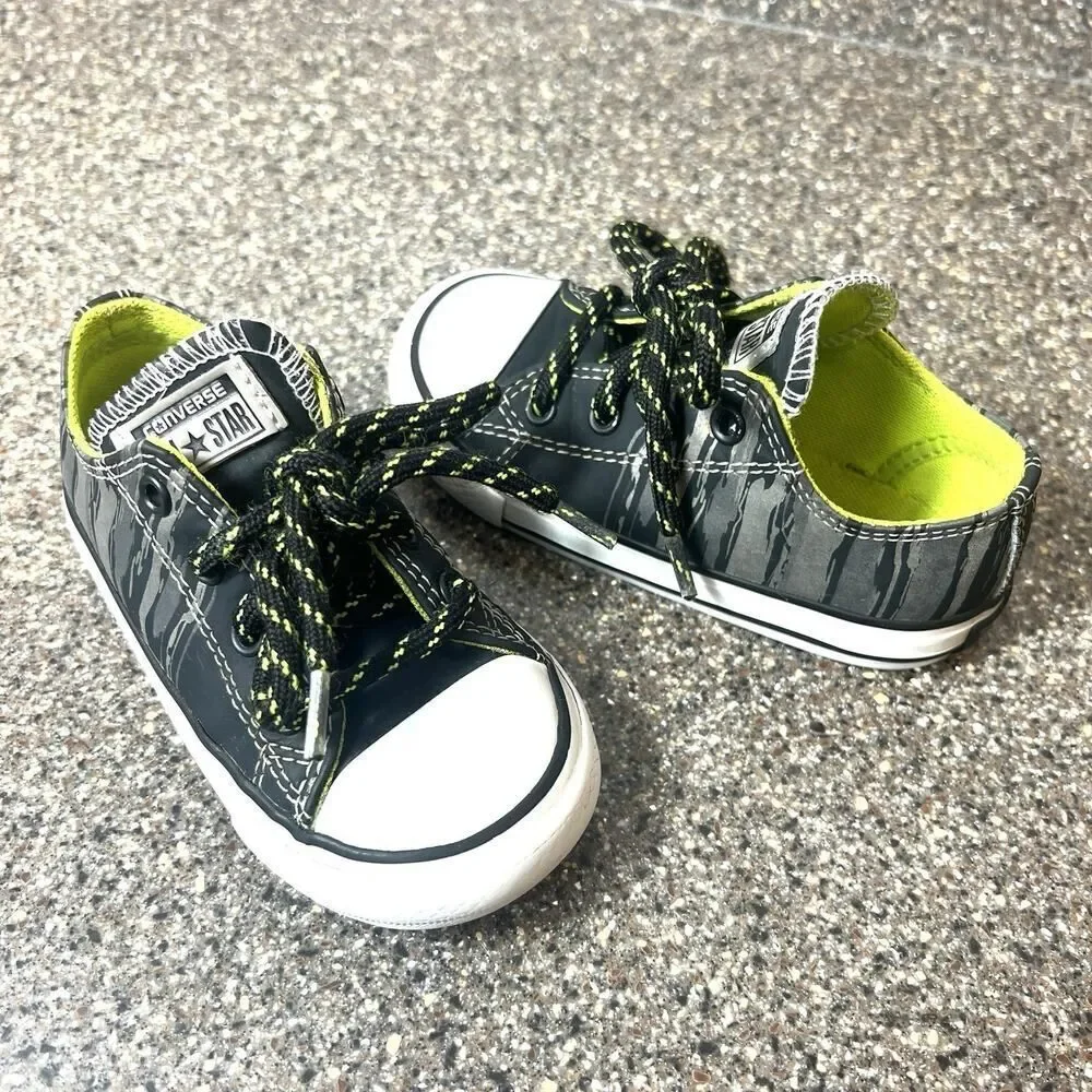 Converse All Star Kids Infant 7 Low Black/Gray Synthetic Sneakers Shoes Lace Up